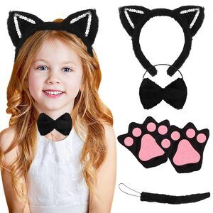 9128 Premium Black Cat Costume Set 5pc With Plush Ears Headband